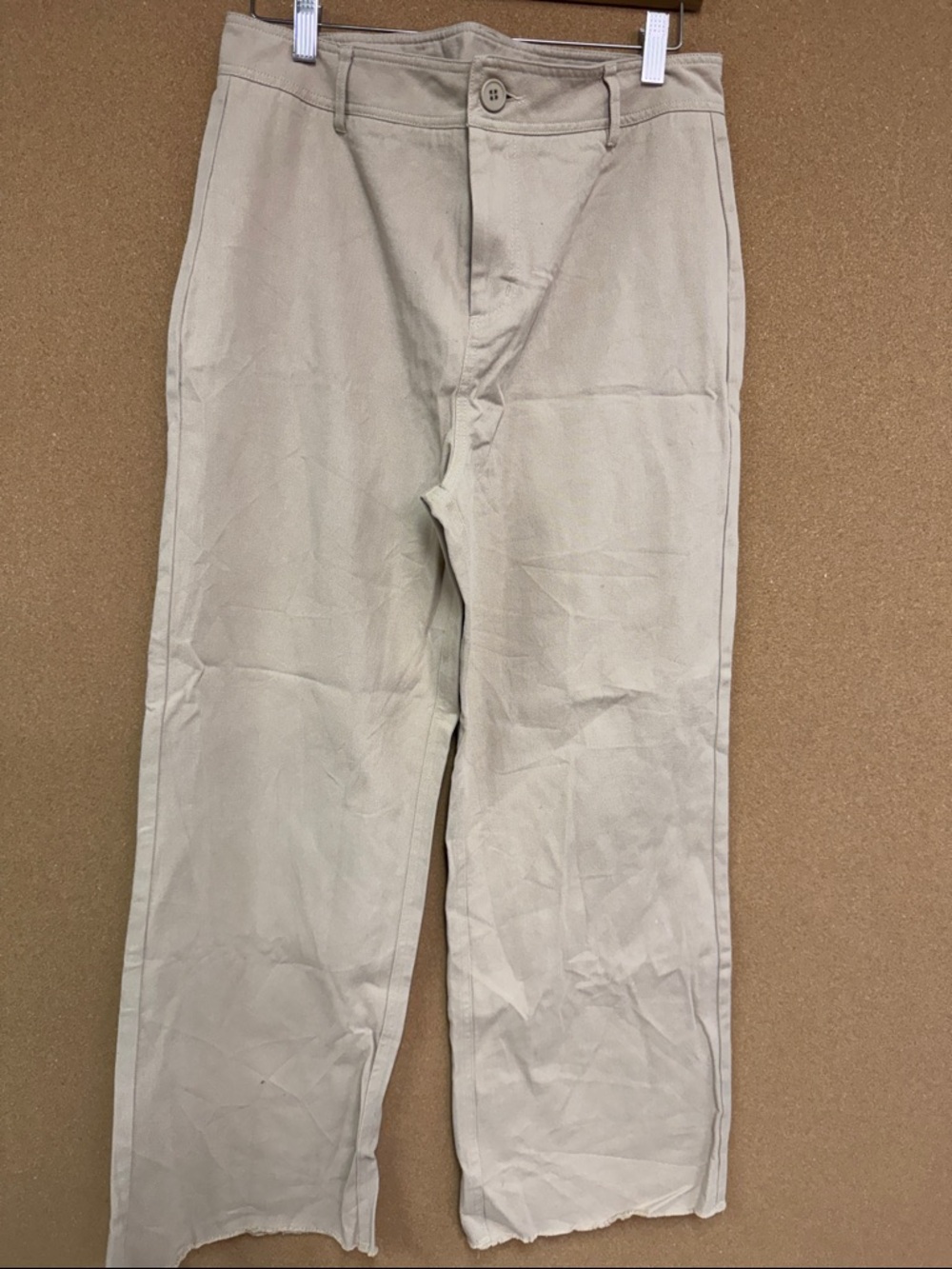 High-Rise Wide Leg Pants in Light Beige